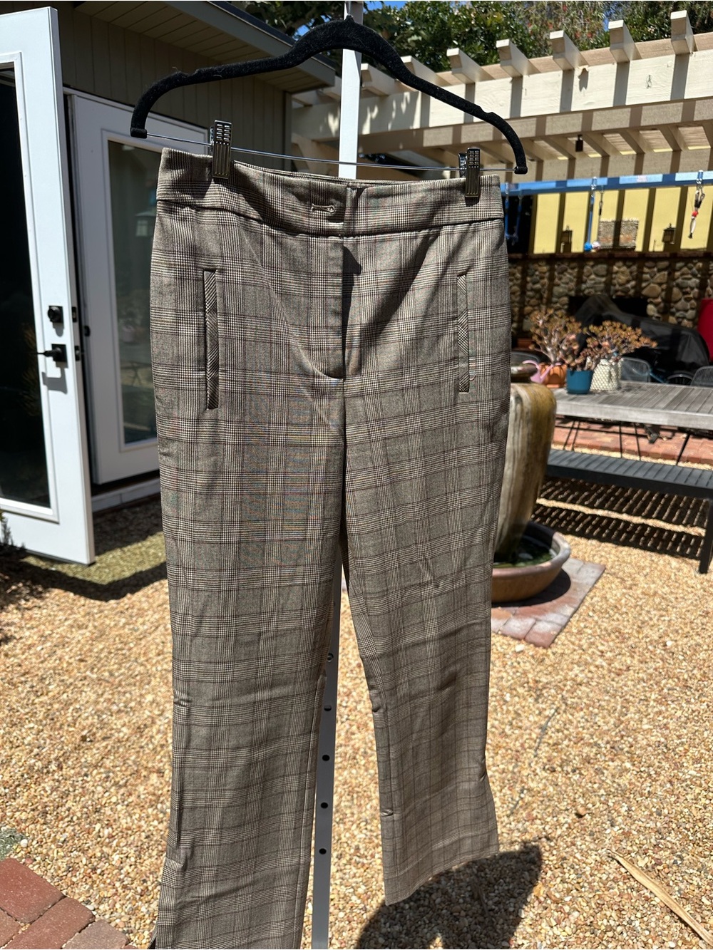 Veronica Beard Arne Taupe Plaid Straight-Leg Pants